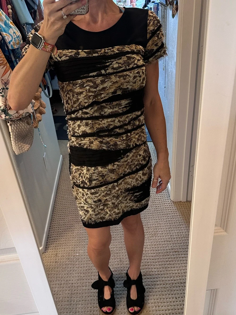 Diane von Furstenberg Silk Blend Textured Bodycon Dress M Abstract